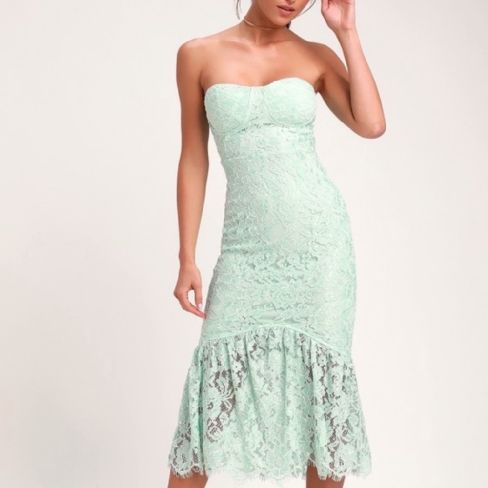 Lulus Divine Nights Mint Lace Midi Dress